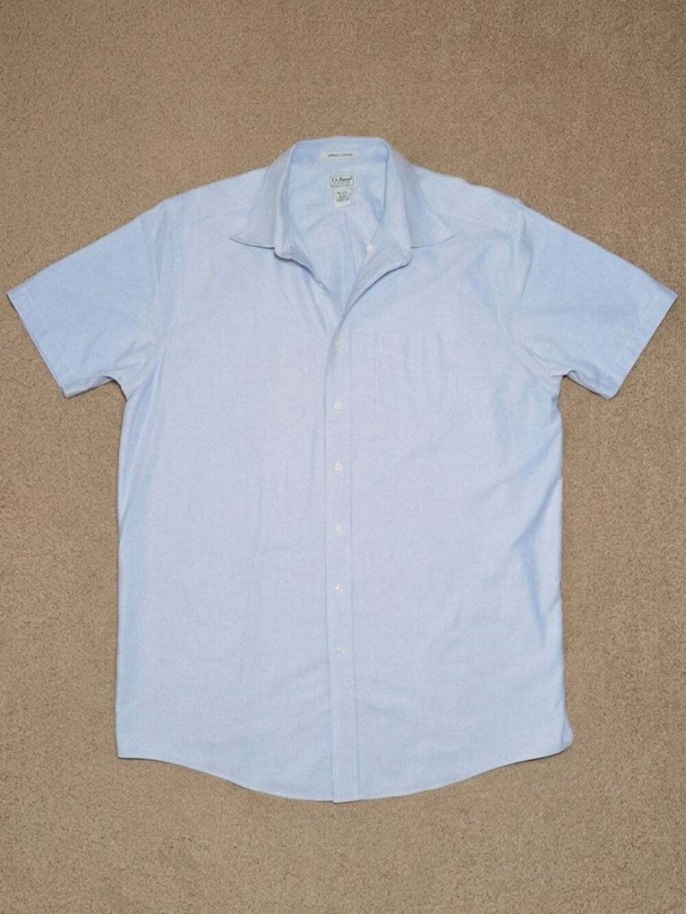 LL BEAN Men's Short Sleeve 17,5" Tall Button Down Oxford Cloth Dress Shirt